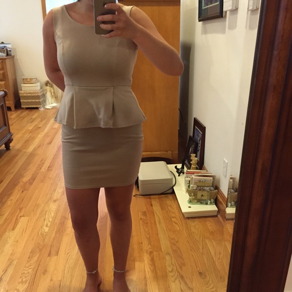 Nude Peplum Mini Dress