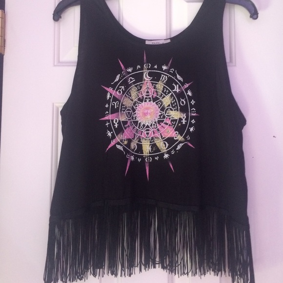 Black crop top with fringe