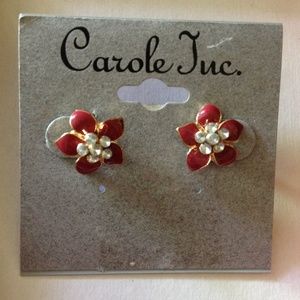 Maroon flower earrings