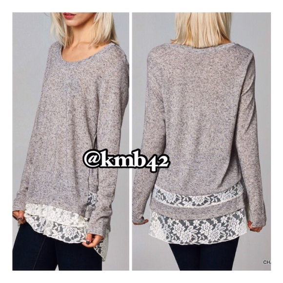 Tops - Charcoal & Lace Knit Top