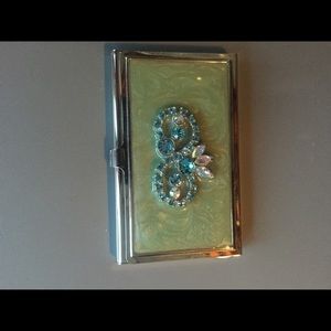 Pale green pearly bling business card case