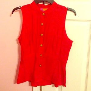 Red Sleeveless Blouse with Back Cutouts