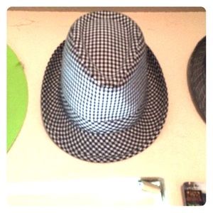 Checkered black and white fedora