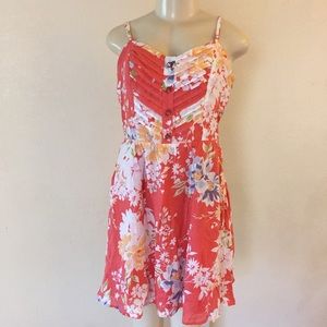 Coral Floral Summer Spaghetti Strap Dress