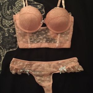 Blush Pink Long Line Bustier Bra & Matching Thong