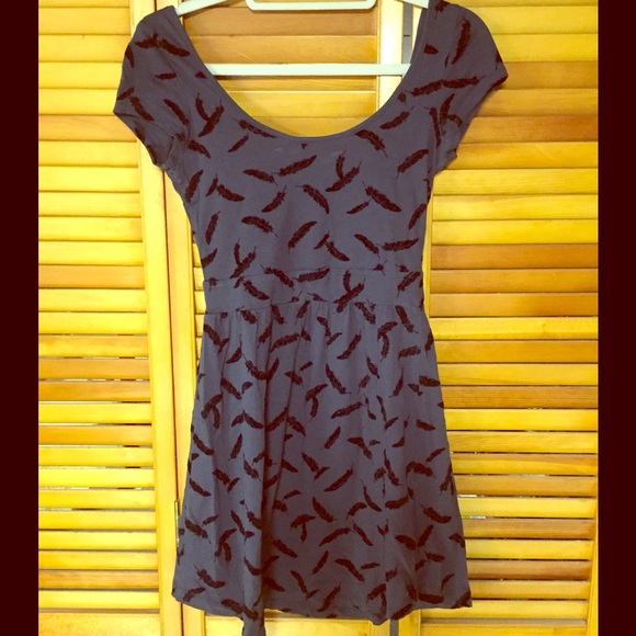 Gray Dress with Black Feather Design