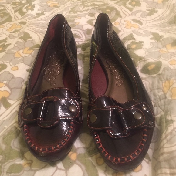 Burgundy buckle flats.  So cute!  Cordovan.