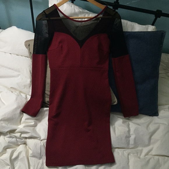 Super Sexy Tight Red and Black Net Dress - Picture 1 of 3