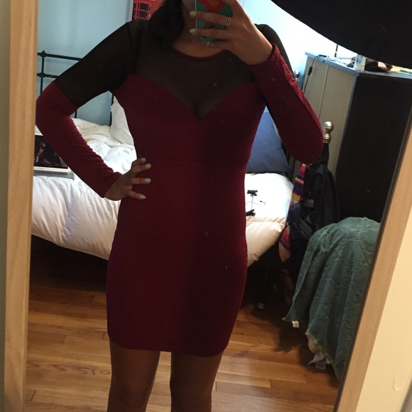 Super Sexy Tight Red and Black Net Dress - Picture 3 of 3