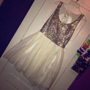 Half glitter gold half white dress
