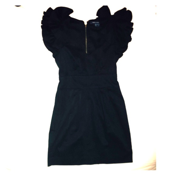 French Connection Black Ruffle-Sleeved Dress