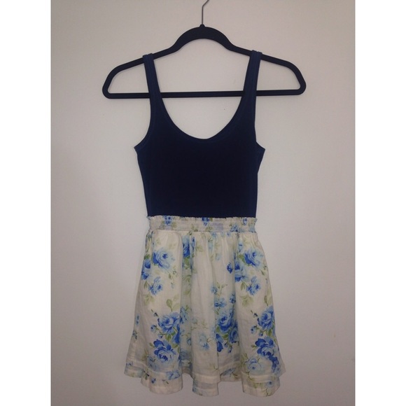 White & blue floral print dress
