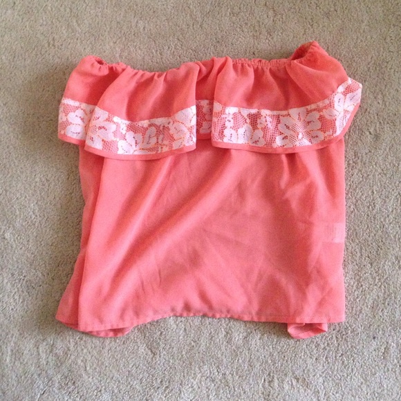 Coral orange peach tube top crop top lace