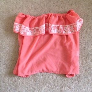 Coral orange peach tube top crop top lace