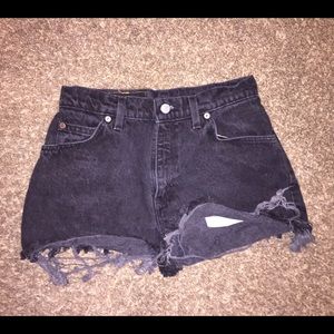 Vintage Levis Black High Waisted Distressed Shorts