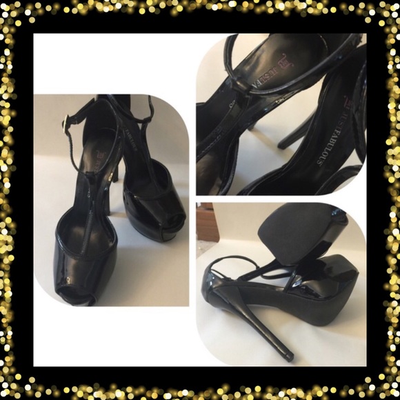 Black Patent T-Strap Stiletto's - Picture 2 of 4