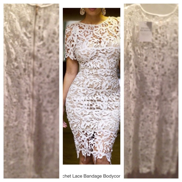 White crochet midi pencil dress