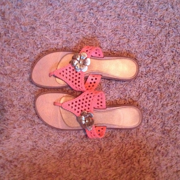 Peach Flower Flip Flops - Picture 1 of 1