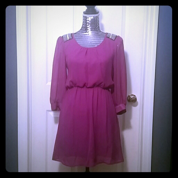Fuchsia dress with beaded shoulders