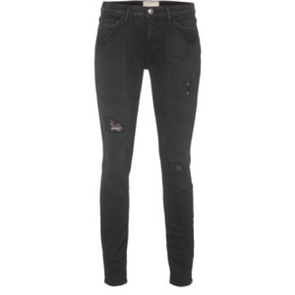 Current/Elliott Denim - Current/Elliot Black Skinny Overdye Destroy Jeans