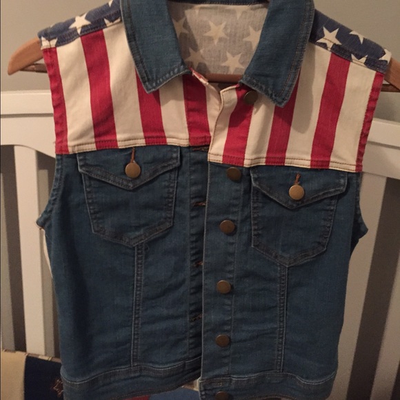 Denim Vest with American Flag Print - Picture 2 of 2
