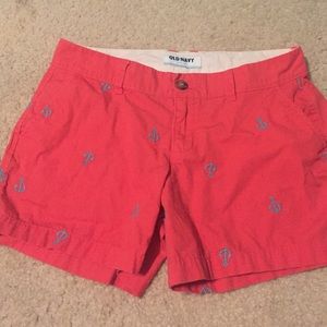 salmon and teal chino like shorts