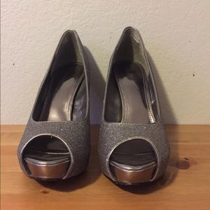 Silver glitter heels