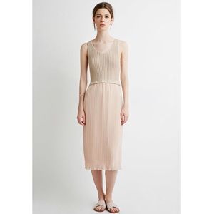 Pleated knit combo midi dress