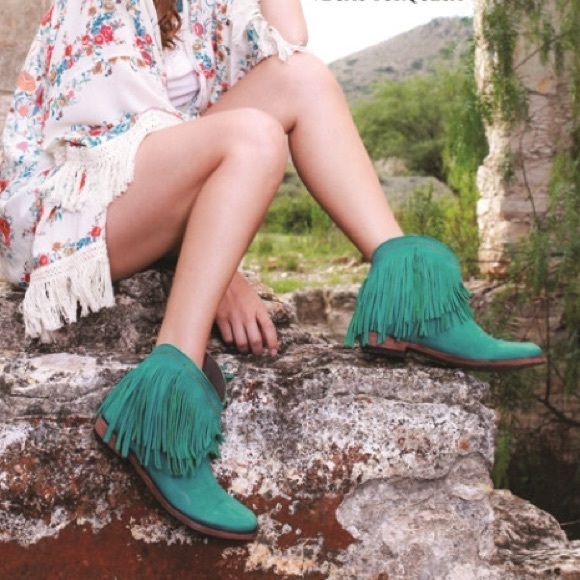 🎉HP🎉 turquoise Liberty fringe booties - Picture 2 of 4