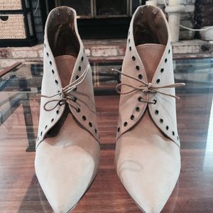 Women's Prada Pointed Toe Heeled Lace-up Booties 9