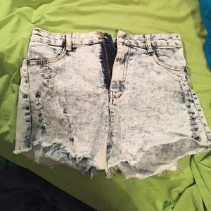 High waisted acid wash shorts