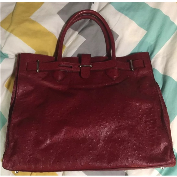 ❤️Authentic Furla Red Ostrich Leather Greta Tote❤️ - Picture 2 of 4