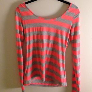 striped grey and orange long sleeve shirt