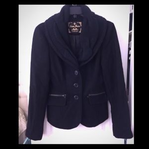 Guess Black Wool Peacoat with Shawl Collar