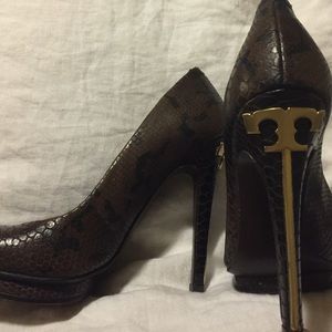 Tory Burch Jude embossed Snake print heels great