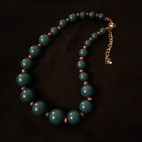 Teal Wooden Bead Necklace