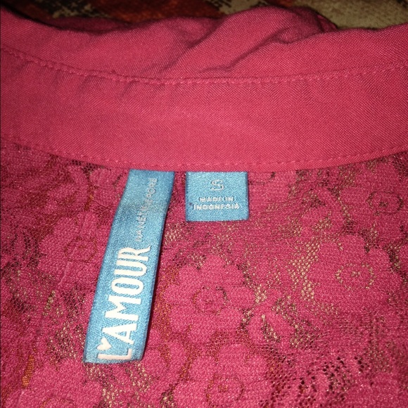 Pink high low button up L'amour blouse :) - Picture 3 of 3