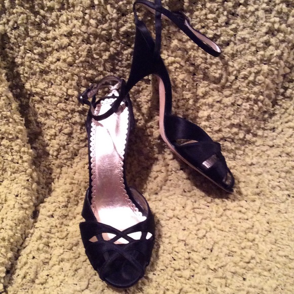 Johnston & Murphy Black Satin Ankle Strap Heels 9