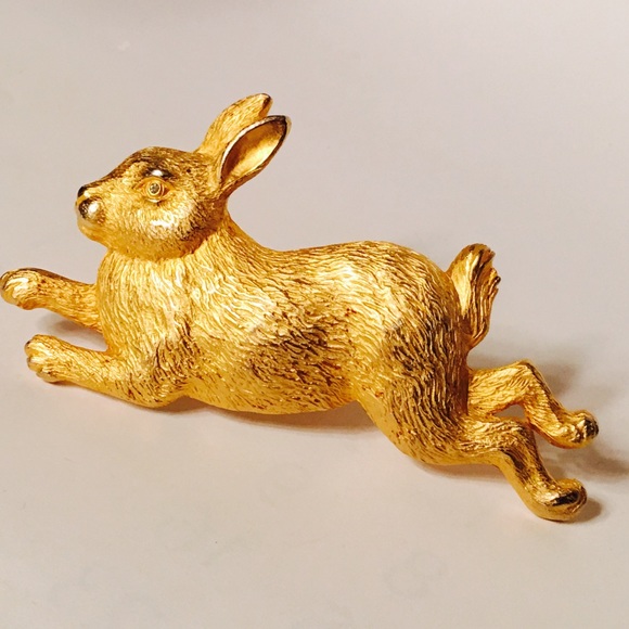 Vintage DR 2 Pc XL Gold Rabbit Bunny Belt Buckle