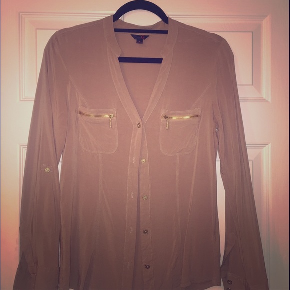 Button down silky shirt with deep v-neck