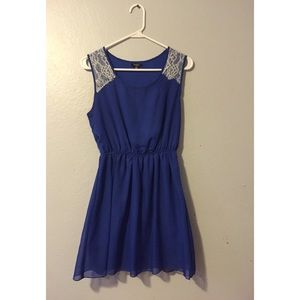Royal blue short dress with lace shoulders