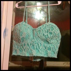 Mint crochet crop tank