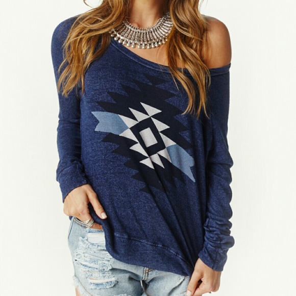 Anthropologie Sundry Aztec Print Cropped Pullover
