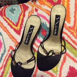 CUTE BLACK PATTON/RHINESTONE SLIP ON SANDLE