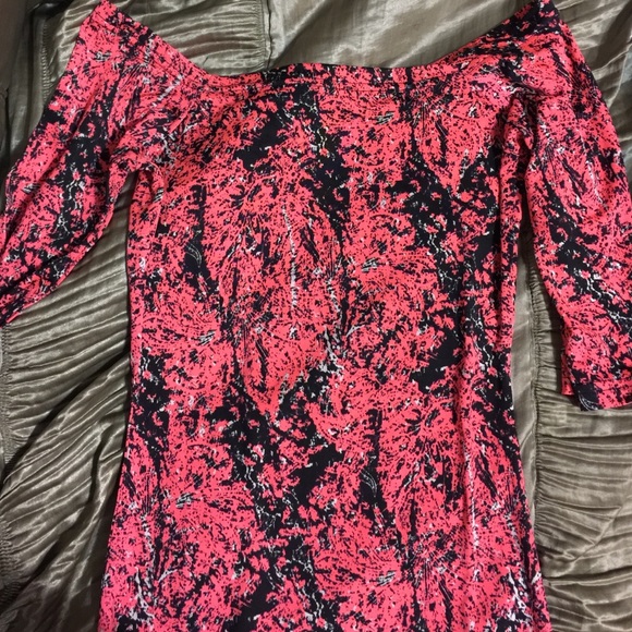 NWOT neon pink white and black cocktail dress S
