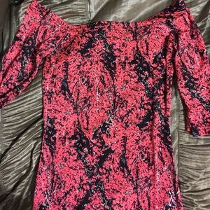 NWOT neon pink white and black cocktail dress S