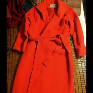 Vintage Cashmere bright red wrap coat with belt