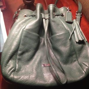 Green leather Coach drawstring