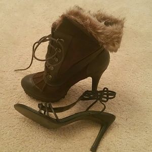 Brown Fur Boot and Black Strappy Sandal for Aardis