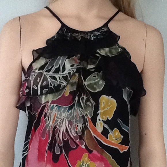Pretty Dressy Silk Multi Color Tank With Ruffles
